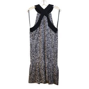 Belldini Silky Halter Dress Black & White Print With Wide Straps XL NWT